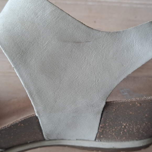 Dansko Vera Nude Tan Leather Sandals Peep Toe Ankle Elastic Strap Wedge - Picture 6 of 11